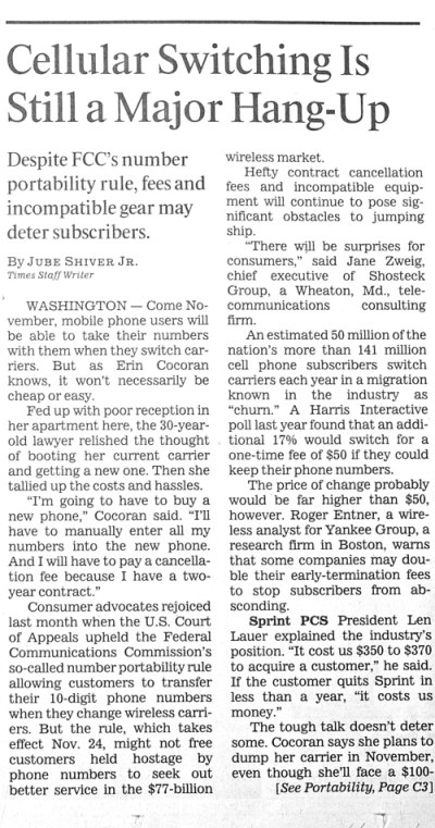 Los Angeles Times Article on Carrier Switching