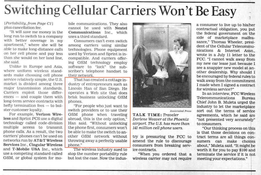 Los Angeles Times Article on Carrier Switching